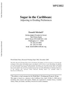 Public Disclosure Authorized  WPS3802 Sugar in the Caribbean: