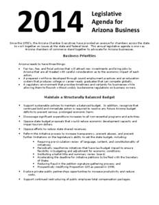 2014  Legislative Agenda for Arizona Business