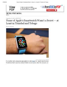 Name of Apple’s Smartwatch Wasn’t a Secret — at Least in Trinidad and Tobago - Law Blog - WSJ September 10, 2014, 3:56 PM ET