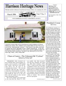 Published monthly by Harrison County Historical Society, PO Box 411, Cynthiana, KY, Vol. 7 No. 3 March 2006