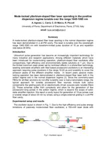 Mode-locked ytterbium-doped fiber laser operating in the positive dispersion regime tunable over the rangenm A. Agnesi, L. Carrà, C. Di Marco, R. Piccoli University of Pavia, Department of Electronics, Pavia,