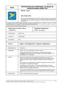 EASA PAD No.: [removed]NOTIFICATION OF A PROPOSAL TO ISSUE AN AIRWORTHINESS DIRECTIVE  EASA