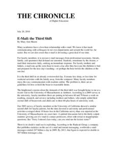 THE CHRONICLE of Higher Education July 20, 2010  E-Mail: the Third Shift