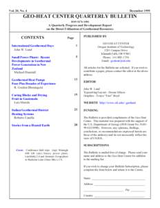 Geo-Heat Center Quarterly Bulletin Vol. 20, No. 4 Table of contents