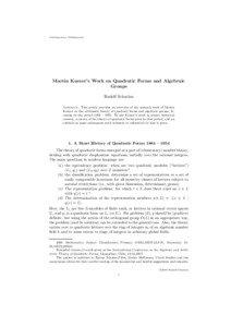 Contemporary Mathematics  Martin Kneser’s Work on Quadratic Forms and Algebraic
