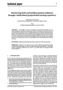 75  Reinforcing skills and building student confidence through a multicultural project-based learning experience* RW Brennan† and RJ Hugo Schulich School of Engineering, University of Calgary, Canada