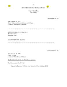 1 NIXON PRESIDENTIAL MATERIALS STAFF Tape Subject Log (rev[removed]Conversation No. 19-1