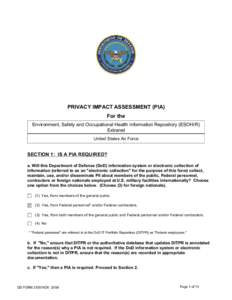 PRIVACY IMPACT ASSESSMENT (PIA) For the Environment, Safety and Occupational Health Information Repository (ESOHIR) Extranet United States Air Force