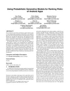 Using Probabilistic Generative Models for Ranking Risks of Android Apps Hao Peng Chris Gates