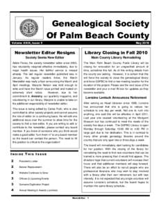 Genealogical Society Of Palm Beach County Volume XXIX, Issue 5 May 2010