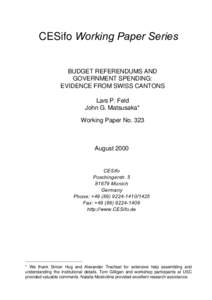 CESifo Working Paper Series BUDGET REFERENDUMS AND GOVERNMENT SPENDING: EVIDENCE FROM SWISS CANTONS Lars P. Feld John G. Matsusaka*