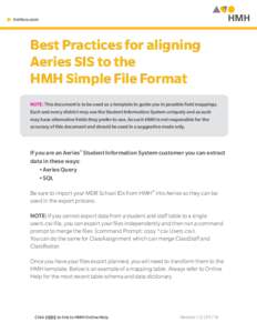 hmhco.com  Best Practices for aligning Aeries SIS to the HMH Simple File Format NOTE: This document is to be used as a template to guide you in possible field mappings.