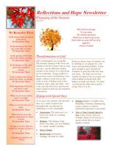 Reflections and Hope Newsletter Changing of the Seasons Fall 2012 How will you manage To cross alone