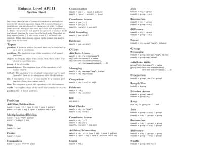 Enigma Level API II Syntax Sheet On syntax descriptions of datatype operators or methods we need to list allowed argument types. Often several types are possible and you are allowed to choose any of a list. In these case