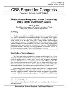 Military Space Programs:  Issues Concerning DOD's SBIRS and STSS Programs
