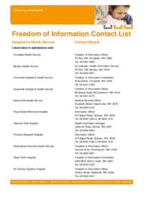 Freedom of Information Contact List Hospital or Health Service Contact Details  Listed below in alphabetical order.