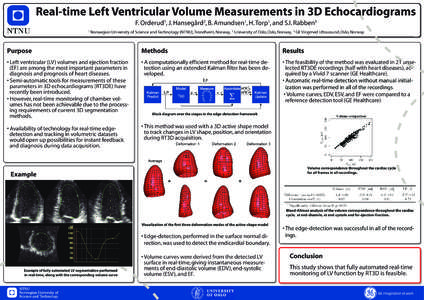 Real-time Left Ventricular Volume Measurements in 3D Echocardiograms F. Orderud , J. Hansegård , B. Amundsen , H. Torp , and S.I. Rabben 1 1