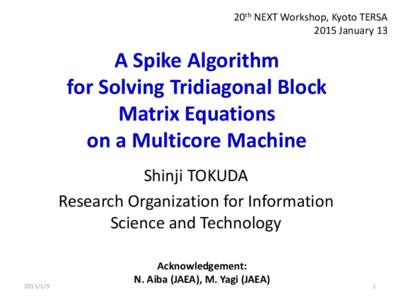20th NEXT Workshop, Kyoto TERSA 2015 January 13 A Spike Algorithm for Solving Tridiagonal Block Matrix Equations