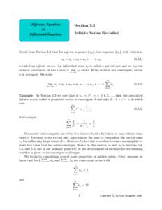Difference Equations to Differential Equations Section 5.3 Infinite Series Revisited