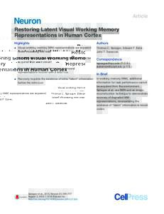 Article  Restoring Latent Visual Working Memory Representations in Human Cortex Highlights