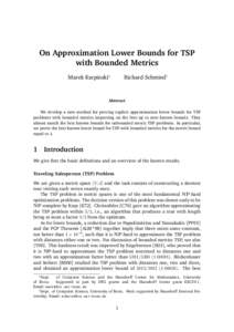 On Approximation Lower Bounds for TSP with Bounded Metrics Marek Karpinski∗ Richard Schmied†