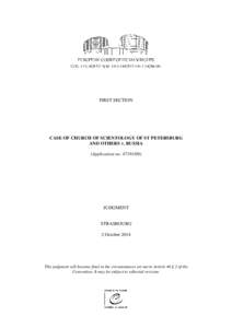 FIRST SECTION  CASE OF CHURCH OF SCIENTOLOGY OF ST PETERSBURG AND OTHERS v. RUSSIA (Application no)