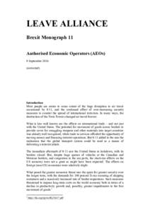 LEAVE ALLIANCE Brexit Monograph 11 Authorised Economic Operators (AEOs) 9 Septembercorrected)