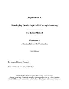 Supplement 4  Developing Leadership Skills Through Scouting _____________ The Patrol Method