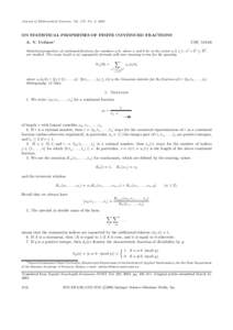 Journal of Mathematical Sciences, Vol. 137, No. 2, 2006  ON STATISTICAL PROPERTIES OF FINITE CONTINUED FRACTIONS A. V. Ustinov∗  UDC