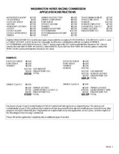 WASHINGTON HORSE RACING COMMISSION APPLICATION INSTRUCTIONS AUTHORIZED AGENT CREDENTIALS EXERCISE RIDER GROOM