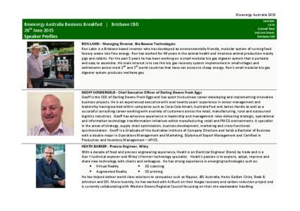 Bioenergy AustraliaBioenergy Australia Business Breakfast | Brisbane CBD 26th June 2015 Speaker Profiles