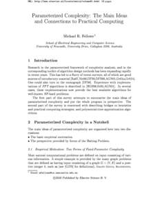 URL: http://www.elsevier.nl/locate/entcs/volume61.html  19 pages Parameterized Complexity: The Main Ideas and Connections to Practical Computing