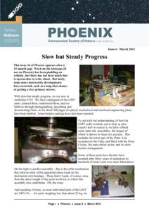 Issue 6 - March[removed]Slow but Steady Progress This issue #6 of Phoenix appears after a 15-month gap! Work on the telescope (if not on Phoenix) has been plodding on