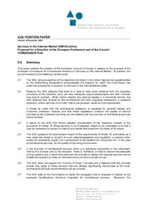ACE POSITION PAPER Version of December 2004 Services in the Internal Market (SIM Directive) Proposal for a Directive of the European Parliament and of the Council COM[removed]final