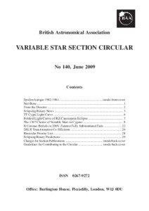 British Astronomical Association  VARIABLE STAR SECTION CIRCULAR