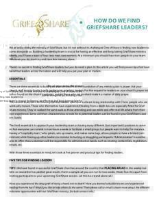 HOW DO WE FIND GRIEFSHARE LEADERS? We all enjoy doing the ministry of GriefShare, but it’s not without its challenges! One of those is finding new leaders to come alongside us. Building a leadership team is crucial for