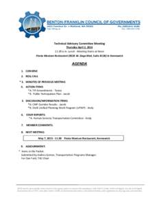 Technical Advisory Committee Meeting Thursday April 2, :30 a.m. Lunch - Meeting Starts at Noon Fiesta Mexican RestaurantW. Gage Blvd, Suite B130) in Kennewick  AGENDA