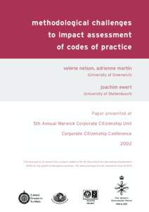 methodological challenges to impact assessment of codes of practice valerie nelson, adrienne martin (University of Greenwich)