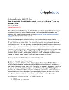 Gateway Bulletin GB­2015­02A  New Standards: Guidelines for being Featured on Ripple Trade and  Ripple Charts  