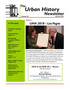Urban History Association Newsletter, Autumn 2010, Volume 42, Number 1