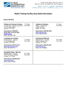 Waller Testing Facility Area Hotel Information  LOCAL HOTELS: Holiday Inn Express & Suites Houston NW – Cypress Grand Pky