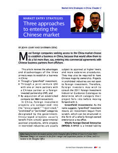 Market Entry Strategies in China: Chapter 2  MARKET ENTRY STRATEGIES Three approaches to entering the