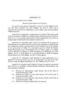 APPENDIX XVI. Court-fees and Court-fee stamps. Remission and reduction of Court fees. In exercise of the powers conferred by section 73 of the Madras Courtfees and Suits Valuation Act, 1955 (Madras Act XVI ofand i