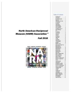 Table of Contents  North American Reciprocal Museum (NARM) Association℠ Fall 2016