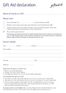 Gift Aid Declaration Form - A4 format
