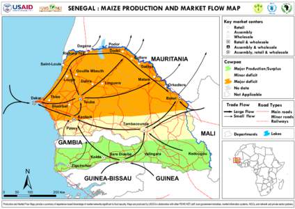 SENEGAL : MAIZE PRODUCTION AND MARKET FLOW MAP Key market centers Retail Assembly Wholesale