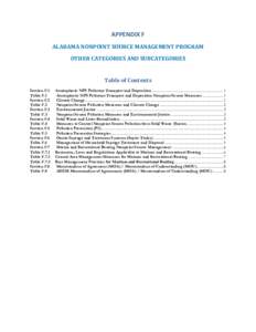 APPENDIX F ALABAMA NONPOINT SOURCE MANAGEMENT PROGRAM OTHER CATEGORIES AND SUBCATEGORIES Table of Contents Section F.1