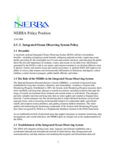 NATIONAL ESTUARINE RESEARCH RESERVE ASSOCIATION  NERRA Policy Position[removed]LC-3. Integrated Ocean Observing System Policy