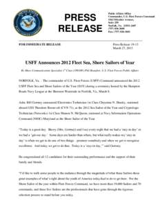 PRESS RELEASE Public Affairs Office Commander, U.S. Fleet Forces Command 1562 Mitscher Avenue,