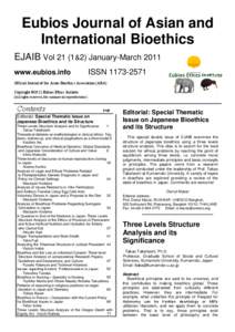Eubios Journal of Asian and International Bioethics EJAIB Vol 21 (1&2) January-March 2011 www.eubios.info  ISSN